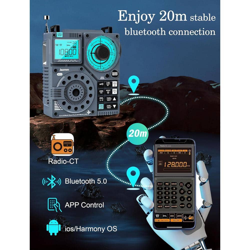 Portable Gray Multi-Band Shortwave Radio with Bluetooth and App Control