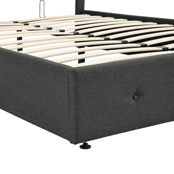 JASMODER Upholstered Platform Bed with Underneath Storage, Full Size, Gray