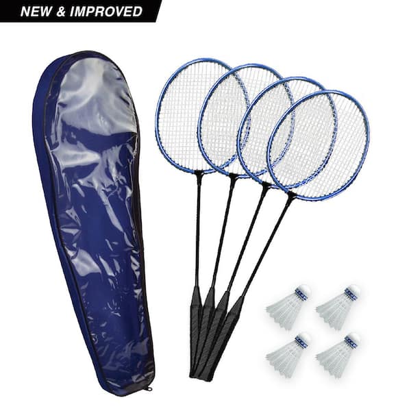 Recreational Badminton Set With 4 Rackets Net Case Outdoors for Backyard 