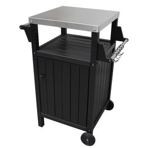 20.71 in.D Outdoor Plastic Grill Cart with Storage in Balck