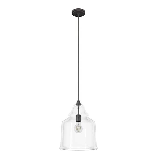 Dunshire 1-Light Noble Bronze Island Pendant Light with Clear Bell Glass Shade