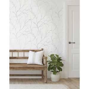 Delicate Branches Metallic Silver Peel and Stick Wallpaper (Covers 30.75 sq. ft.)