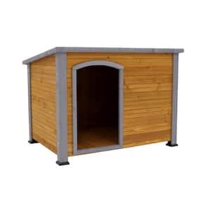 Natural Wooden Dog House for Winter with Raised Feet Weatherproof for Large Dogs