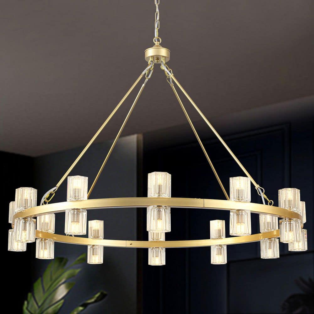LWYTJO 24-Light 40.55 in. Gold Modern Farmhouse Wagon Wheel