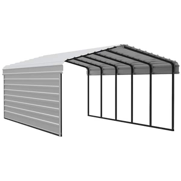 Arrow 12 ft. W x 24 ft. D x 7 ft. H Eggshell Galvanized Steel Carport with 1-sided Enclosure