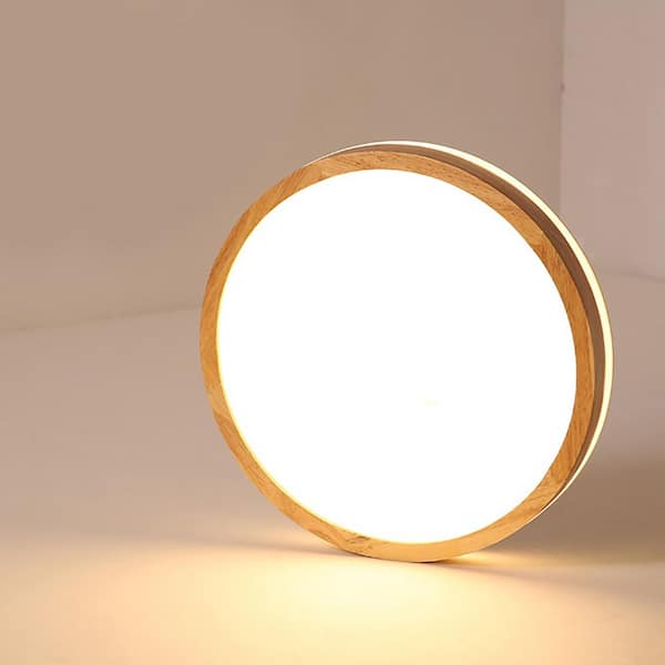 HUOKU Lumin 19.7 in. 1-Light Wood and White Finish Dimmable LED Flush Mount for Bedroom Kitchen Living Room Dining Room