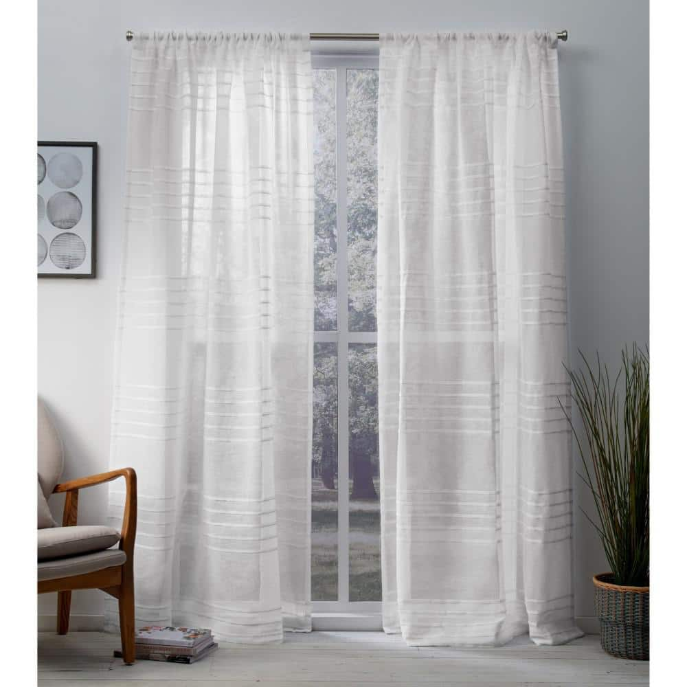 Winter White Striped Rod Pocket Sheer Curtain 54 In W X 84 In