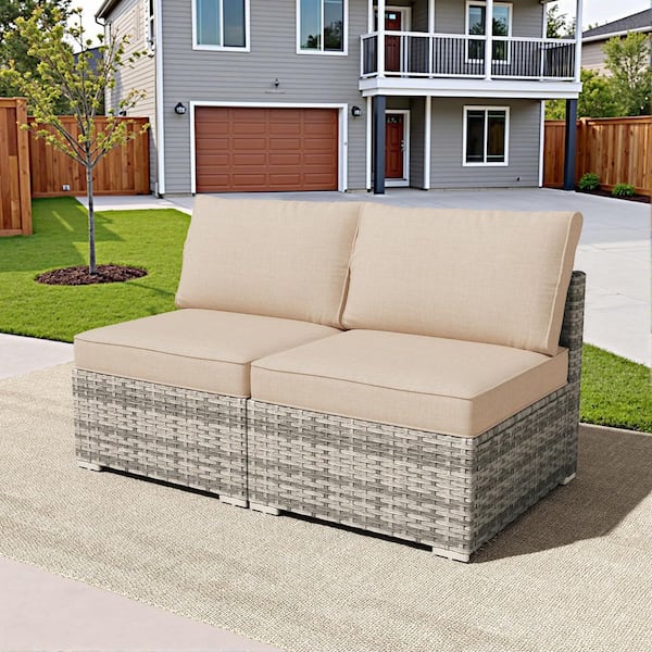 Chic 2 Pieces Wicker Patio Conversation Seating Sofa Set with Beige Cushions