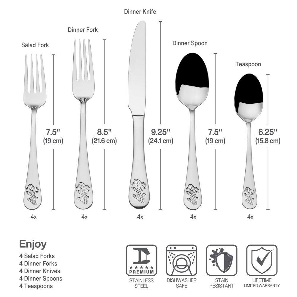 Towle 20pc Everyday Enjoy Flatware Set: 18/0 Stainless Steel, Dishwasher-Safe, Service for 4, Includes Knives & Forks