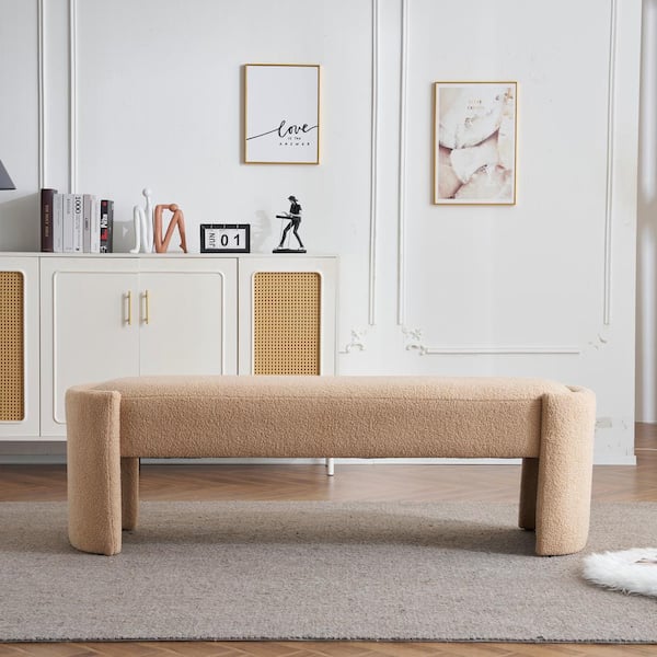 CHRISTOPHER KNIGHT HOME Haven Modern Upholstered Ottoman Bench, Wood Frame, Light Camel