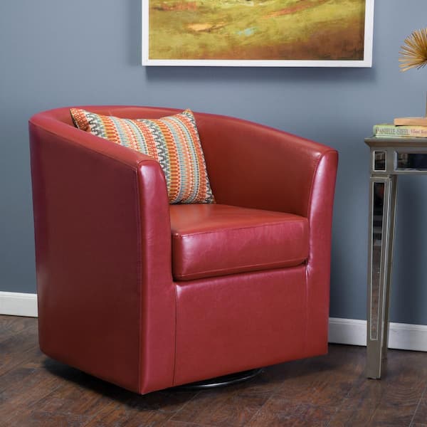 Noble House Daymian Red PU Swivel Club Chair