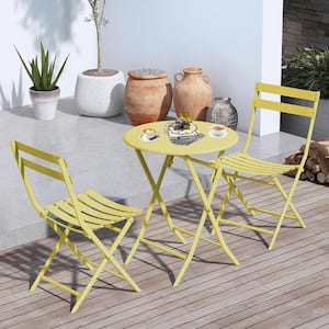 3-Piece Metal Foldable Bistro Set, All Weather-Resistant Outdoor/Indoor Conversation Set for Patio, Yard, Garden-Yellow