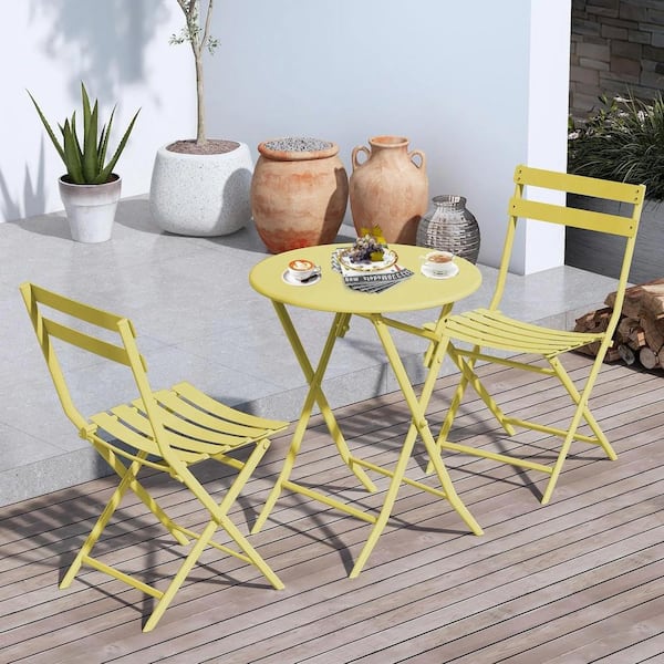 AUTMOON 3-Piece Metal Foldable Bistro Set, All Weather-Resistant Outdoor/Indoor Conversation Set for Patio, Yard, Garden-Yellow