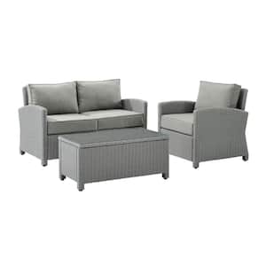 Bradenton Gray 3-Piece Wicker Patio Conversation Set with Gray Cushions