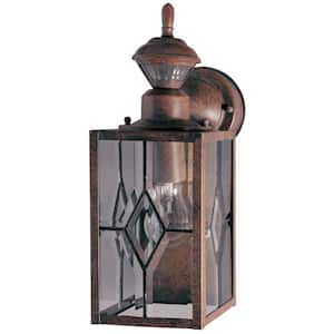 Rustic Brown 150-Degree Farmhouse Outdoor 1-Light Wall Sconce with Clear Beveled Glass