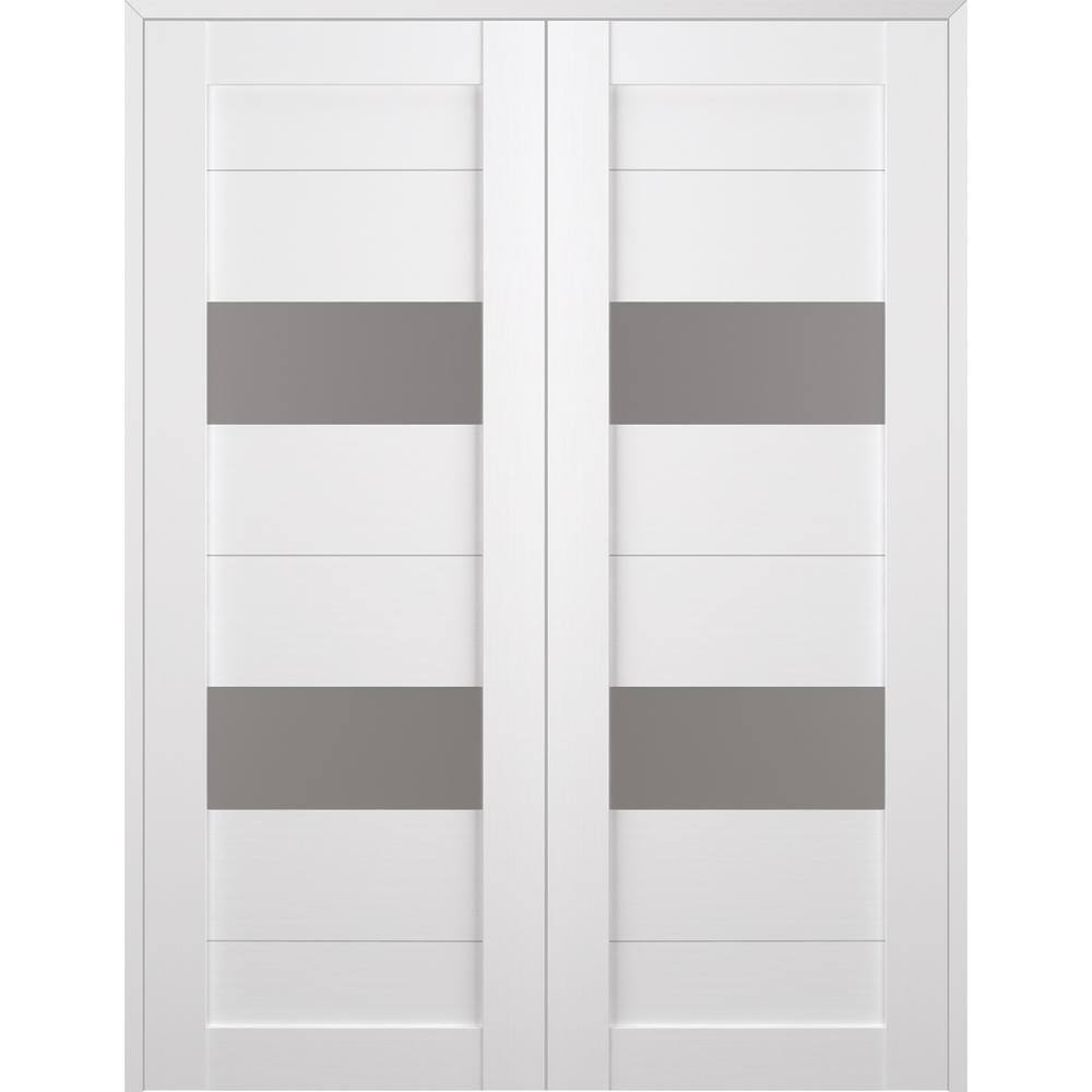 Bianco Noble Frosted Glass and Pine Composite Double French Door