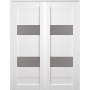 Berta 48 in. x 96 in. Both Active 2-Lite Frosted Glass Bianco Noble Wood Composite Double Prehung Interior Door