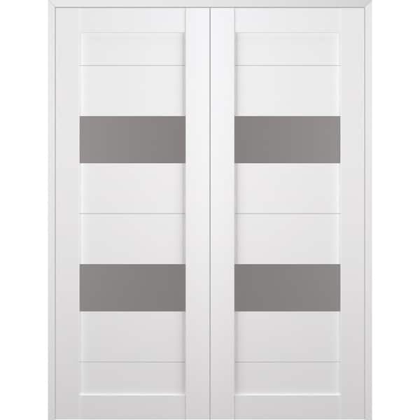 Belldinni Berta 72 in. x 96 in. Both Active 2-Lite Frosted Glass Bianco Noble Wood Composite Double Prehung Interior Door