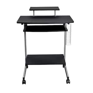 28 in. Rectangular Espresso Rolling Laptop Desk with Storage and Casters