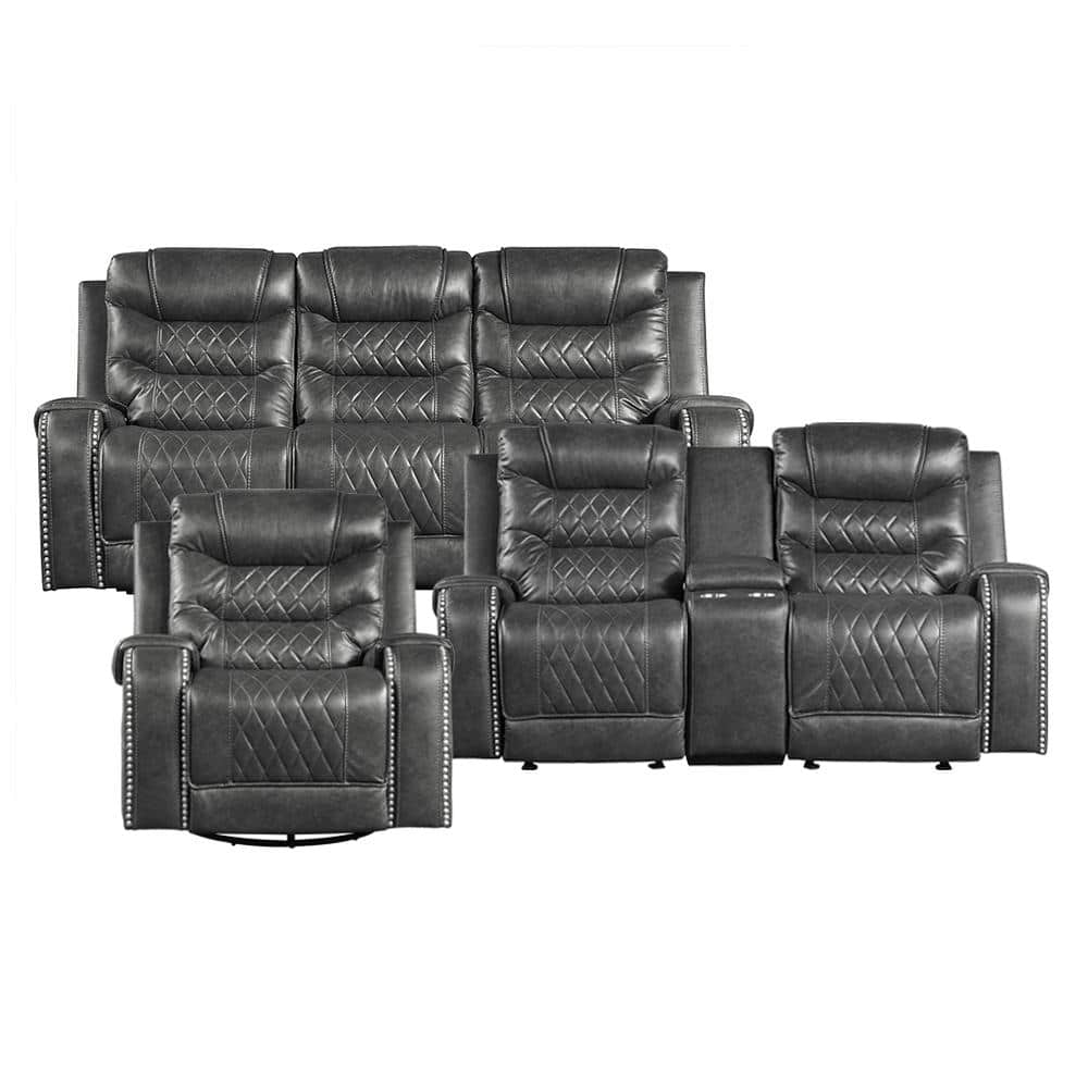 Bergen 86.5 in. W Straight Arm Faux Leather Rectangle 3-Piece Manual Reclin