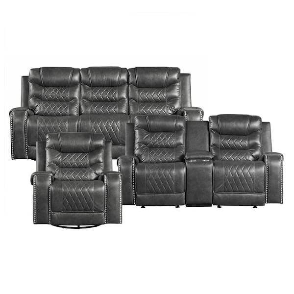 Lazzara Bergen 86.5 in. W Straight Arm Faux Leather Rectangle 3-Piece Manual Reclining Sofa Set in Gray