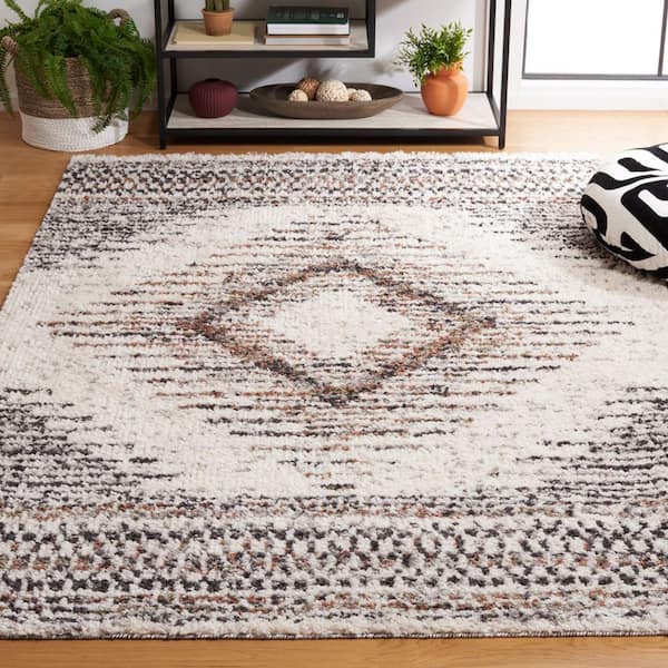 Jericho Shag 8 ft. x 8 ft. Black/Rust Diamond Ornate Square Area Rug