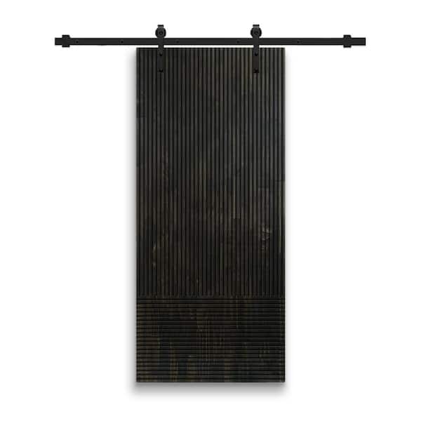 CALHOME 36 in. x 84 in. Japanese Series Pre Assemble Black Stained Wood Interior Sliding Barn Door with Hardware Kit