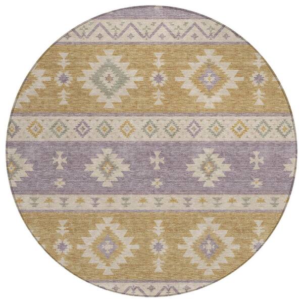 Chantille Machine Washable Indoor/Outdoor Abstract ACN3126 Purple 8 ft. x 8 ft. Round Rug