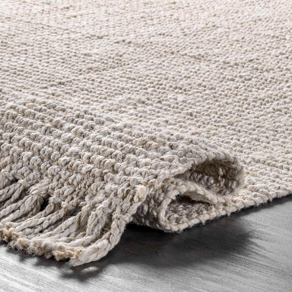 Handcrafted Bleach White Chunky Jute 8' x 10' Area Rug
