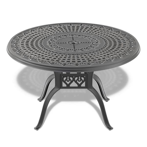 47.24 in. Cast Aluminum Patio Dining Table With Black Frame and Umbrella Hole