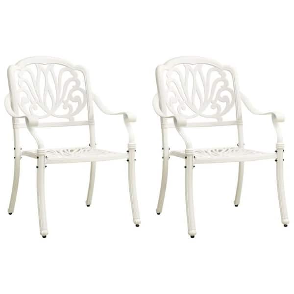 Modern Floral Pattern Backrest Aluminium Outdoor Dining Chair in White (Set of 2)