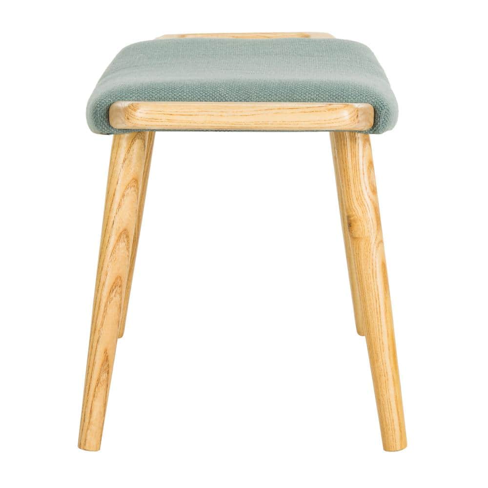 Yara Transitional Elm Wood Bench with Sea Blue Cushion