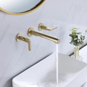 8 in. Widespread Double Handles Wall Mounted Bathroom Faucet in Brushed Gold