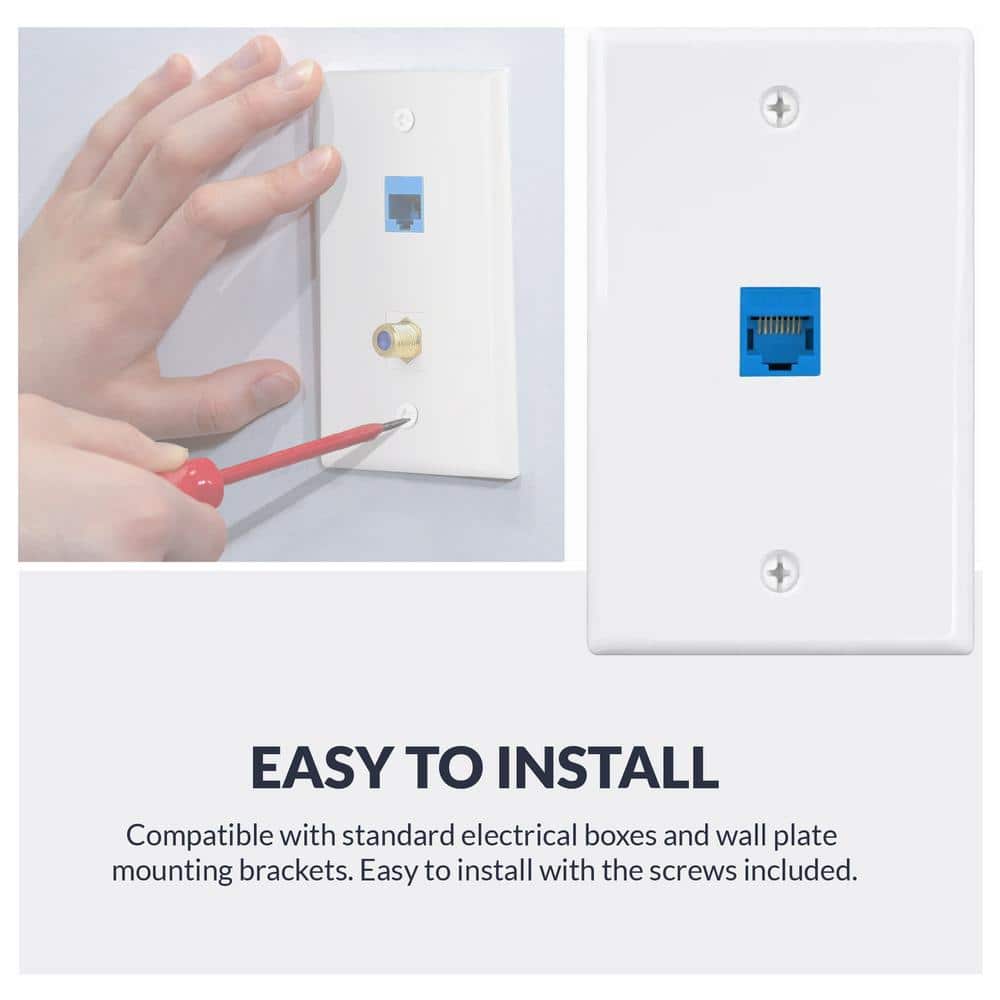 White Polished Double Ethernet & Coaxial Wall Plate, 5-Pack