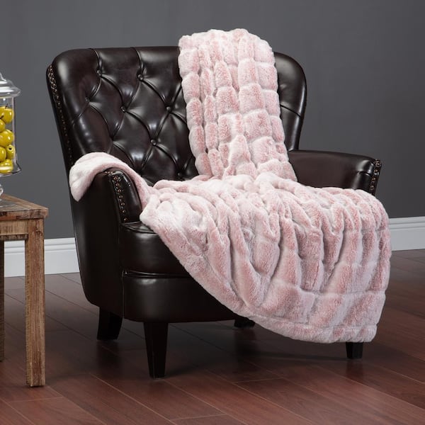 CHANASYA Frost Tip Rose Faux Fur Polyester Throw Blanket with Reversible Mink, 50 x 65 in.