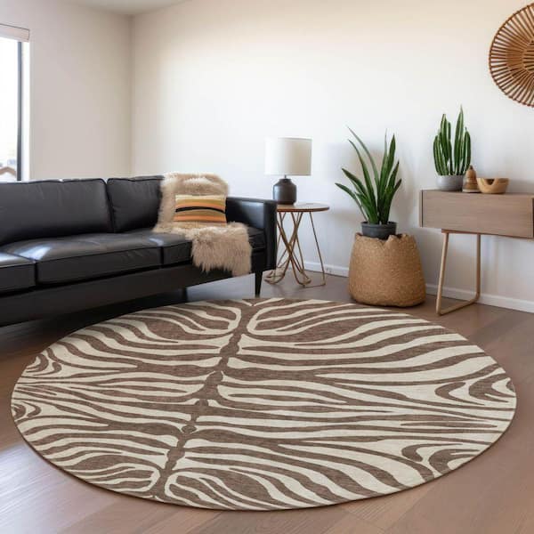Mayfield Premium Machine Washable Abstract AMF1042 Brown 8 ft. x 8 ft. Round Rug