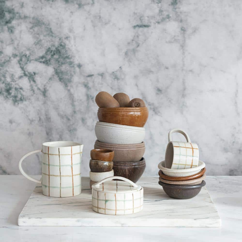Multicolor Checkered Ceramic Round Mug with Handle
