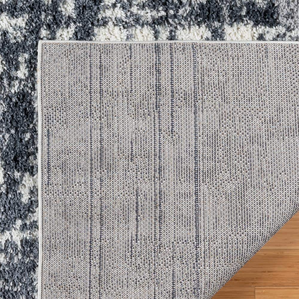 Gray and White Rectangular Synthetic Shag Area Rug, 9' x 12'