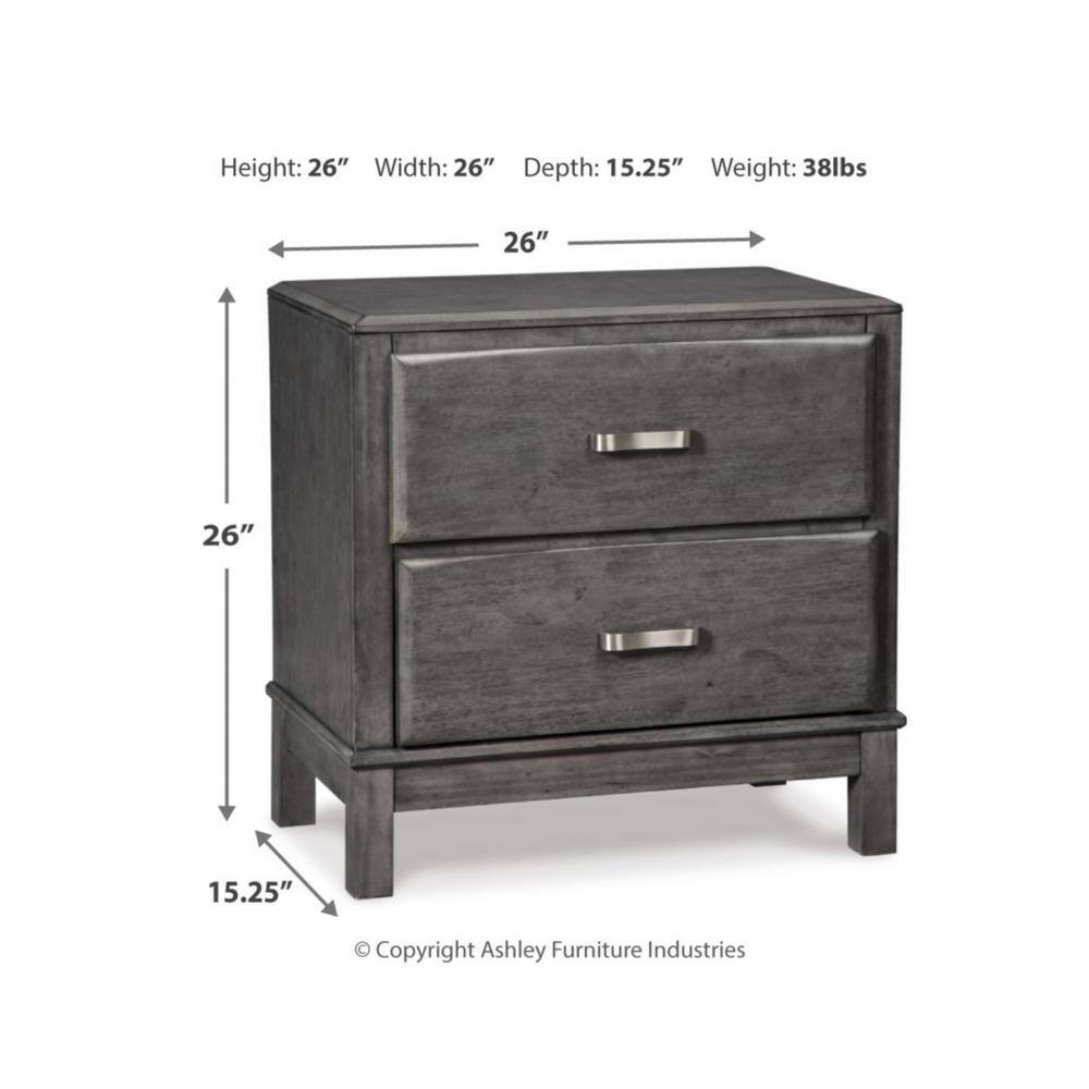 Caitbrook Contemporary Gray 2-Drawer Nightstand with Nickel-Tone Pulls