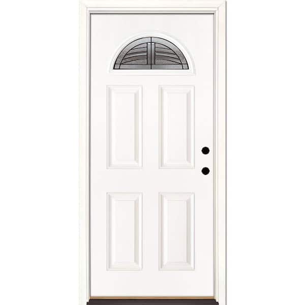 Feather River Doors 37.5 in. x 81.625 in. Rochester Patina Fan Lite Unfinished Smooth Left-Hand Inswing Fiberglass Prehung Front Door