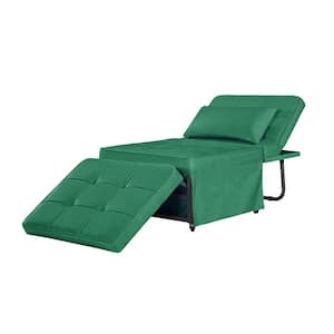 74.4 in. Width Green Velvet Small Single Size Folding Sofa Bed Sleeper Chair with Adjustable Backrest