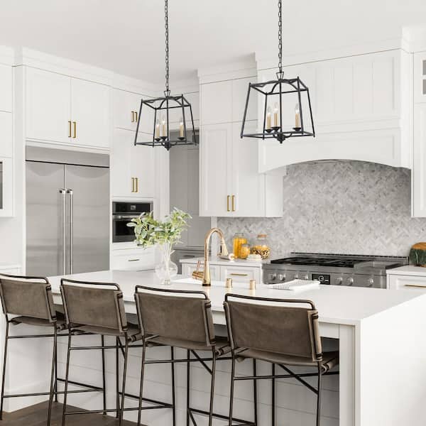 Transitional Kitchen Island Pendant Light 3-Light Black and Brass Cage Pendant Light
