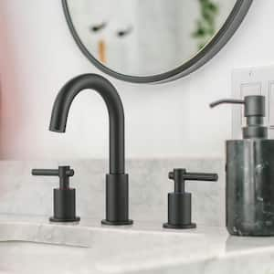 8 in. Widespread Double Handle Bathroom Faucet with Pop-Up Drain Kit and Supply Lines Included in Matte Black