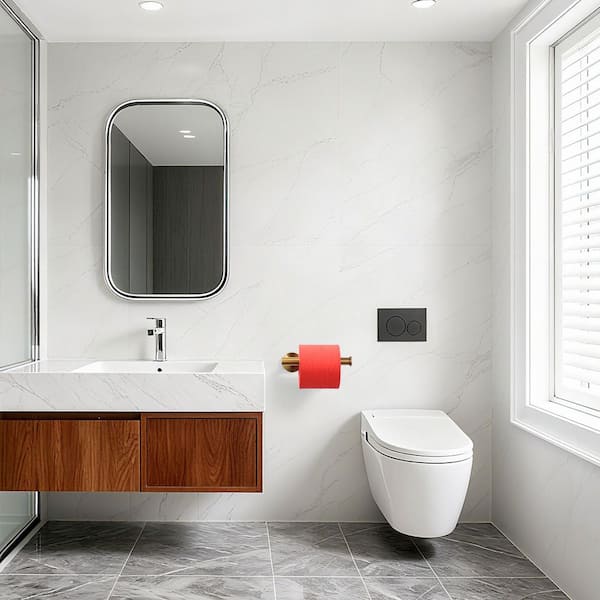 Wall Mounted Round Stainless-Steel Toilet Paper Holder in Brushed Gold