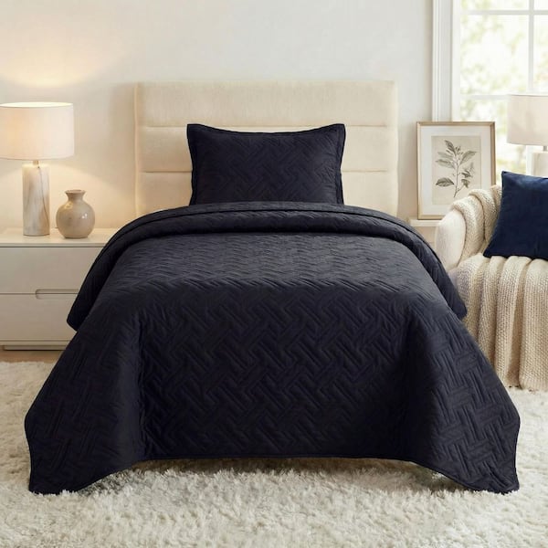 2PC Twin Quilt Set with Sham, Black