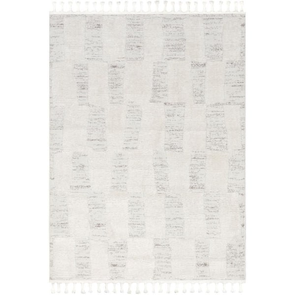 Magnolia High-Low Geometric Tasseled Light Beige 5 ft. x 8 ft. Area Rug