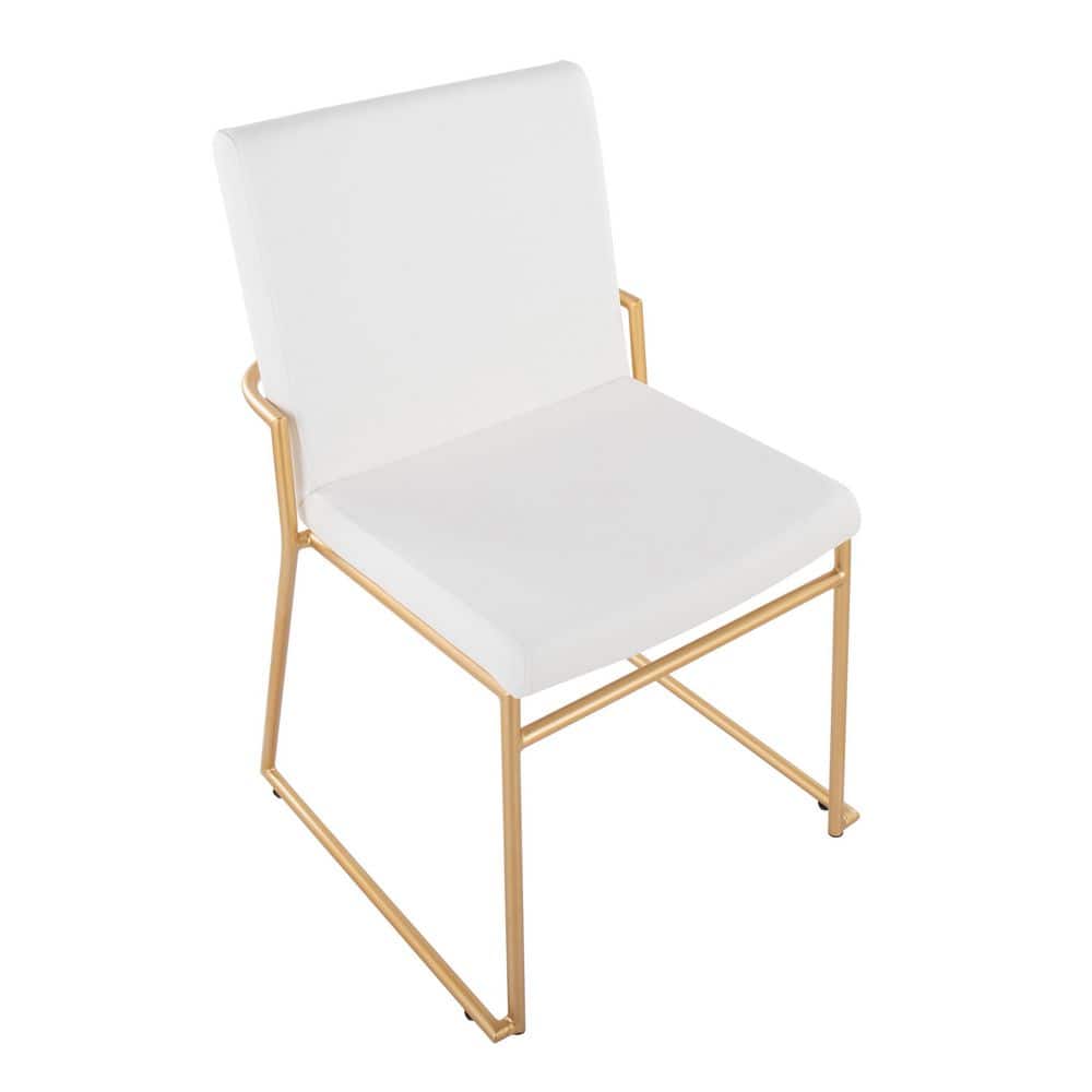 White Faux Leather and Gold Metal Upholstered Side Chair Set