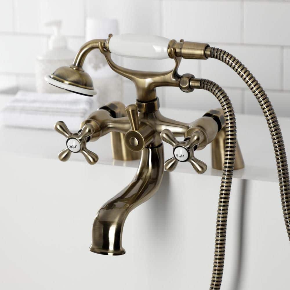 Antique Brass Deck Mount Clawfoot Tub Faucet with Hand Shower