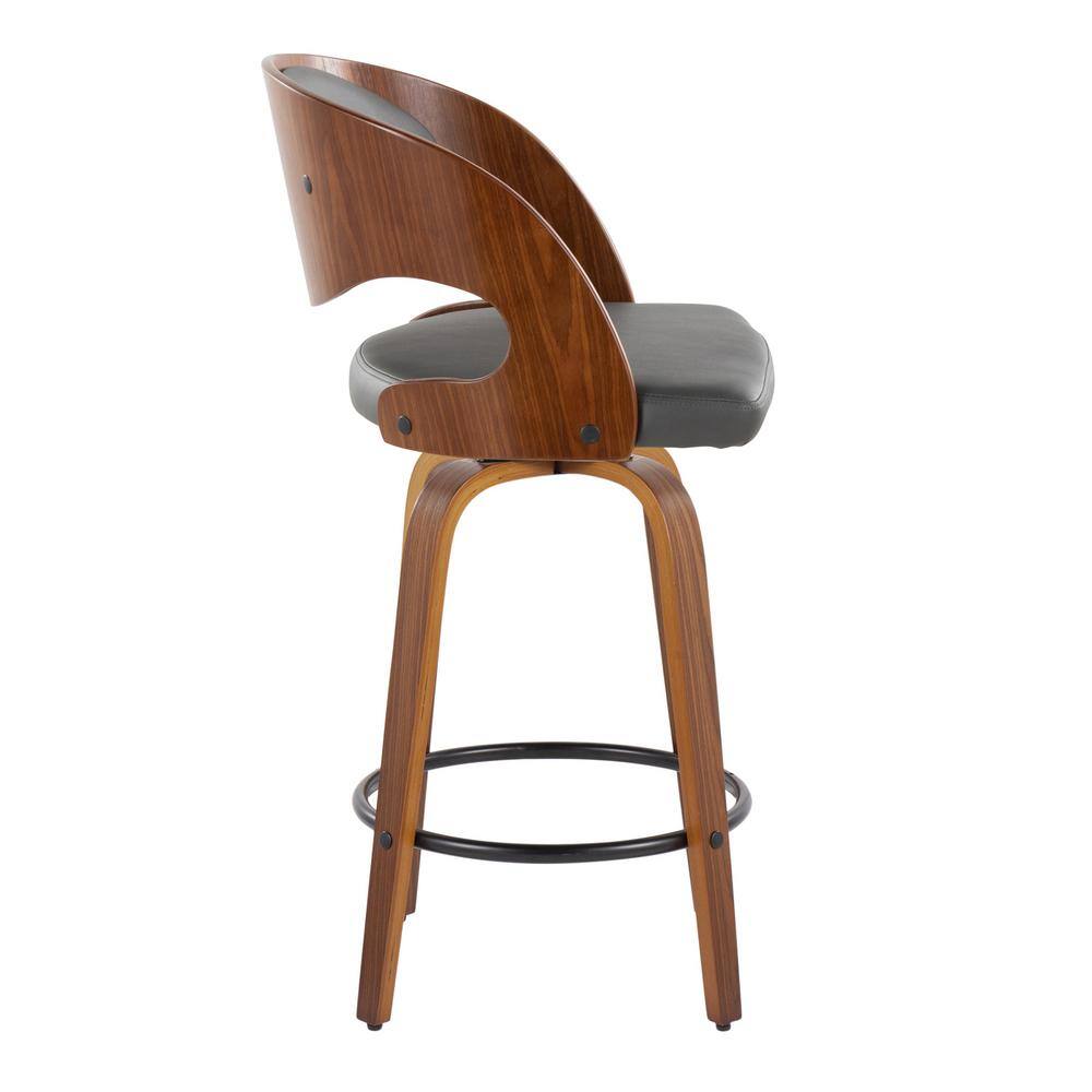 Walnut and Gray Faux Leather Swivel Counter Stools, Set of 2