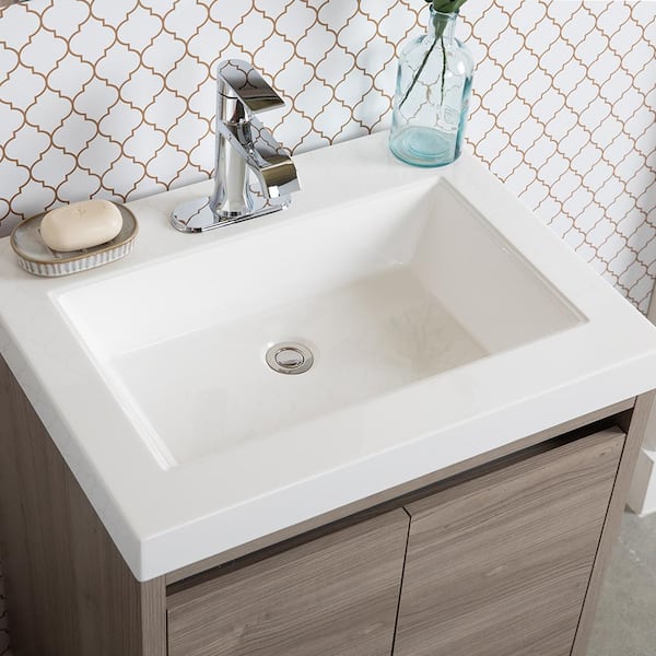 Home Decorators Collection Oakes 24 5 In W X 18 75 D Bath Vanity Forest Elm With Cultured Marble Top White Wit, Cost To Remove Cultured Marble Vanity Top